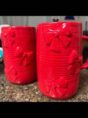 Decorative Red Ceramic Bow Mug - Home Dining
